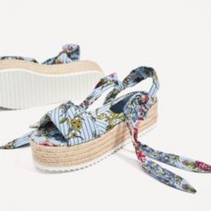 Tied Floral Raffia Wedges Zara Size 8